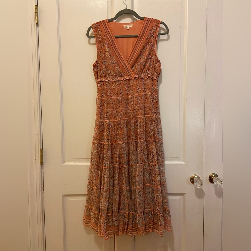 Max Studio Sleeveless Midi Dress - Orange and Cream